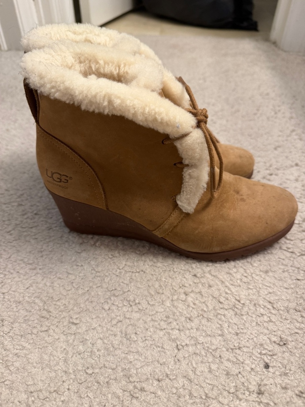 UGG Chestnut Tan Shearling Wedge Ankle Boots
